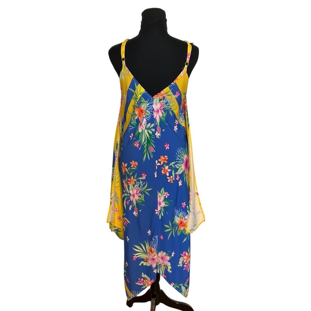 Tommy Bahama Tropical Floral Handkerchief Hem Midi Dress S/M Blue Yellow - Picture 4 of 9